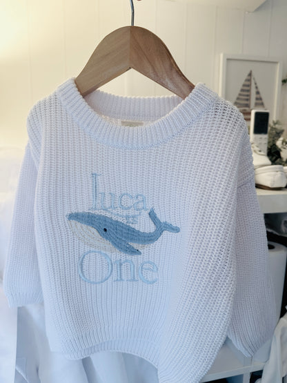 Baby first birthday whale teddy safari balloon sweater jumper with embroidery of your choice