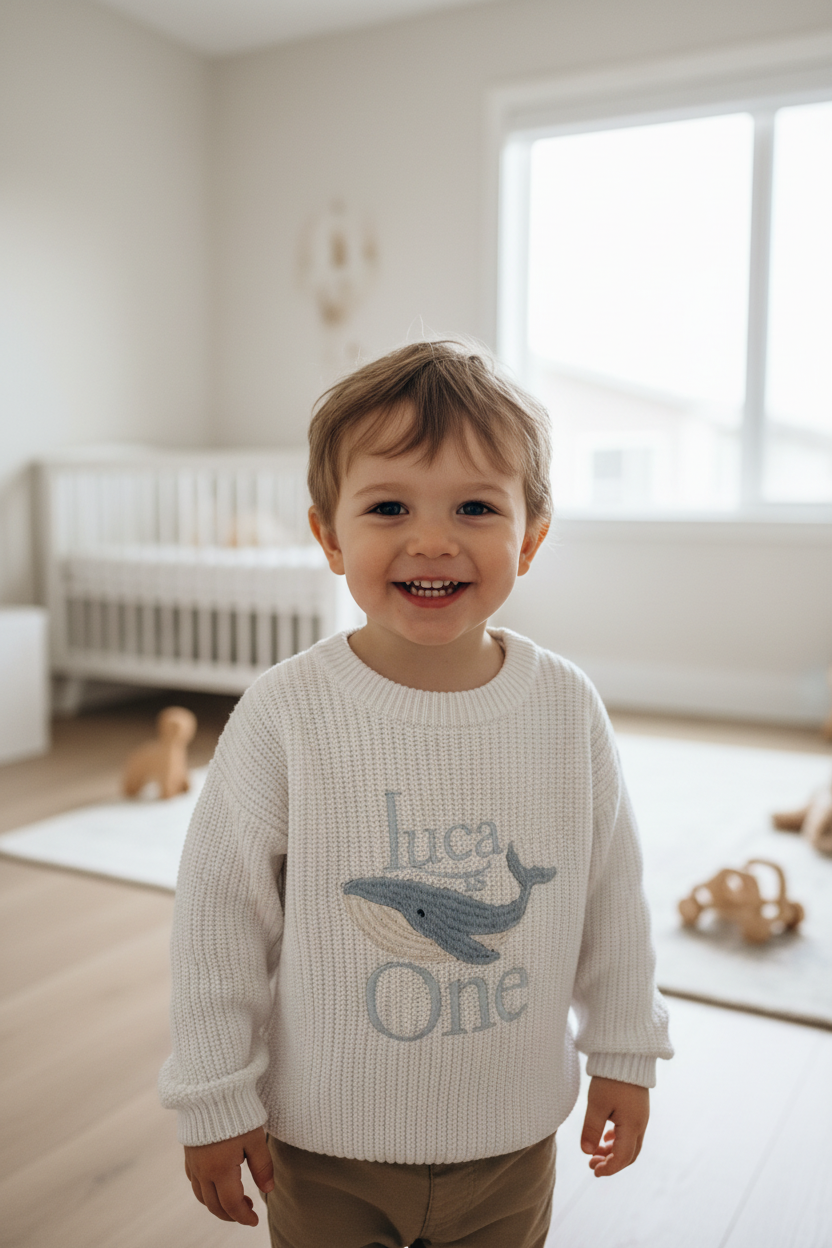 Baby first birthday whale teddy safari balloon sweater jumper with embroidery of your choice