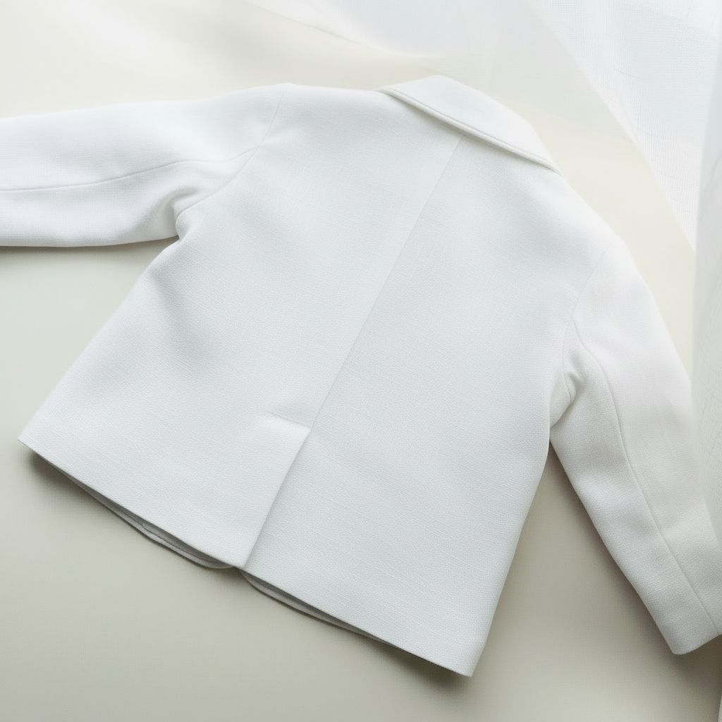 Boys White linen Baptism blazer jacket with optional embroidery