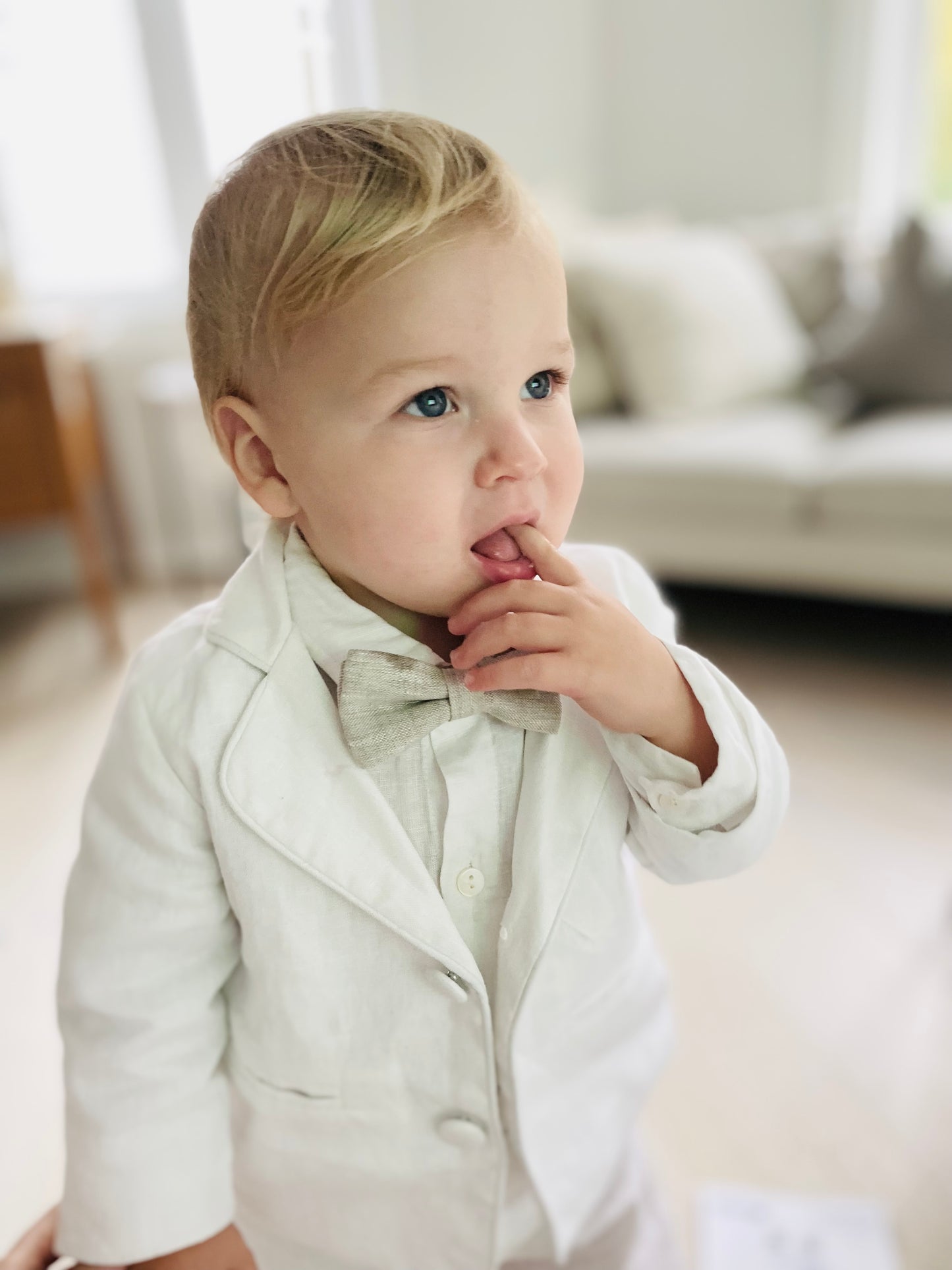 Boys White linen blazer jacket coat for Baptisms newborn to 4 years