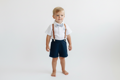 Navy blue and beige formal baptism or wedding suit with accessories and optional personalisation