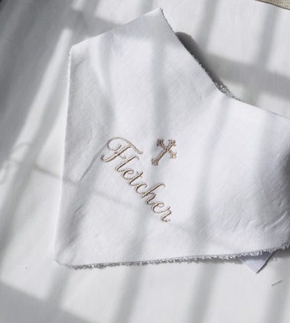 White linen Baptism Christening bib with optional embroidery