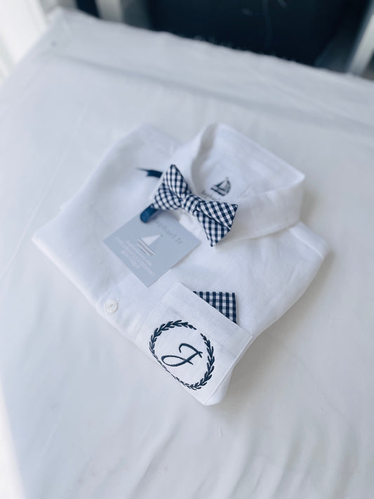 Baby and Toddler Boys white pure linen oxford collared shirt