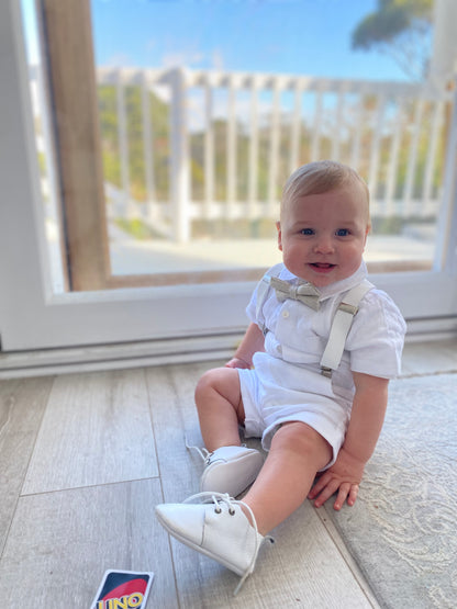 White Linen Baptism summer Set with Optional Jacket