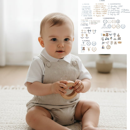 Beige linen baptism and birthday romper and shirt set