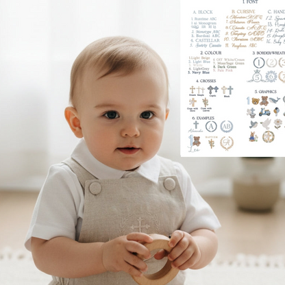 Boys beige pure linen overalls with optional shirt and embroidery