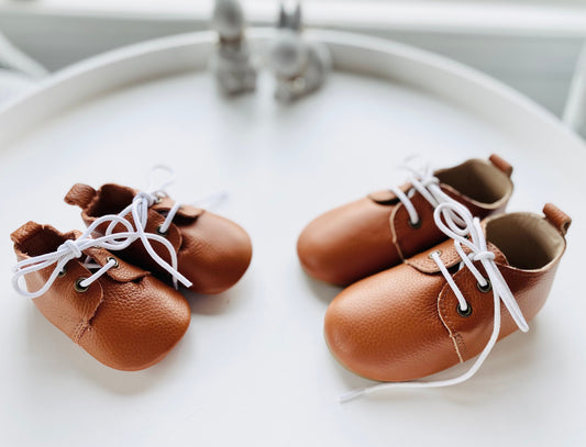 Baby and toddlers brown tan Leather oxford shoes