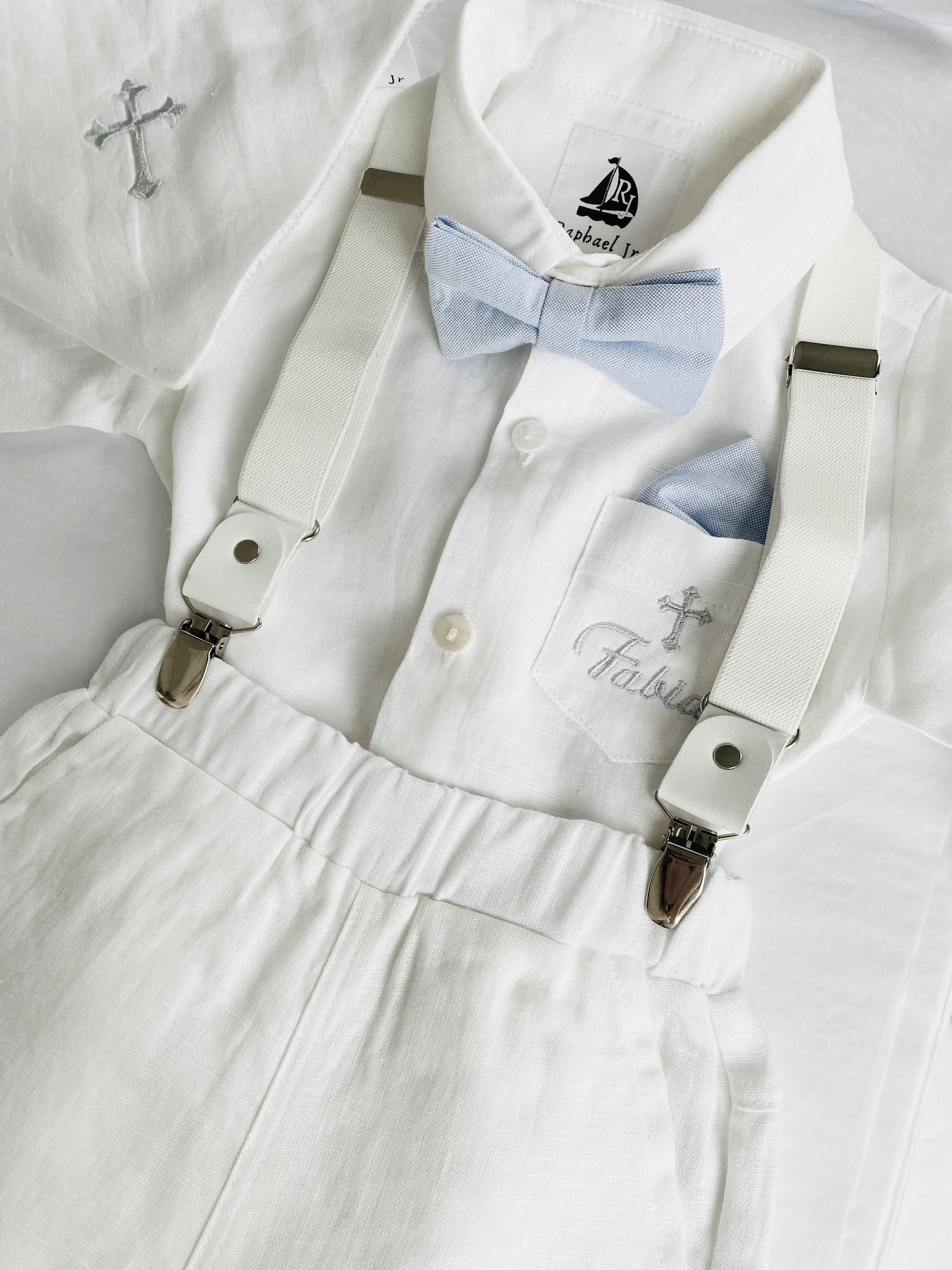 Baby and Toddler Boys white pure linen oxford collared shirt