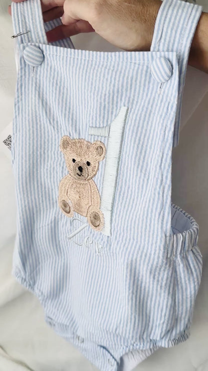 Baby and Toddler boys blue and white linen baptism and birthday romper and shirt set