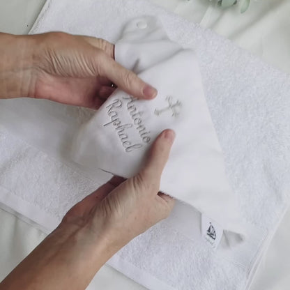 Personalised baptism christening hand towel with embroidery and optional bib