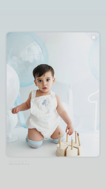 Boys Blue or white Birthday romper overalls Peter Rabbit