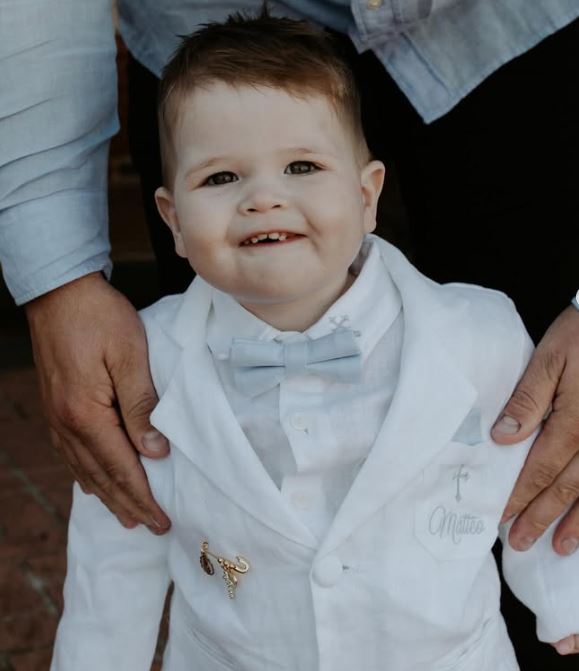 White linen Baptism suit set with pants, shirt, suspenders and bowtie plus optional extras
